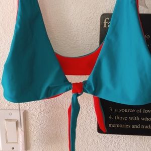 NWT Joe Boxer Reversible bikini top Mango/ Teal